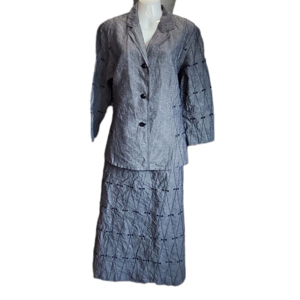 JSONG 100% linen 3 piece skirt suit 14